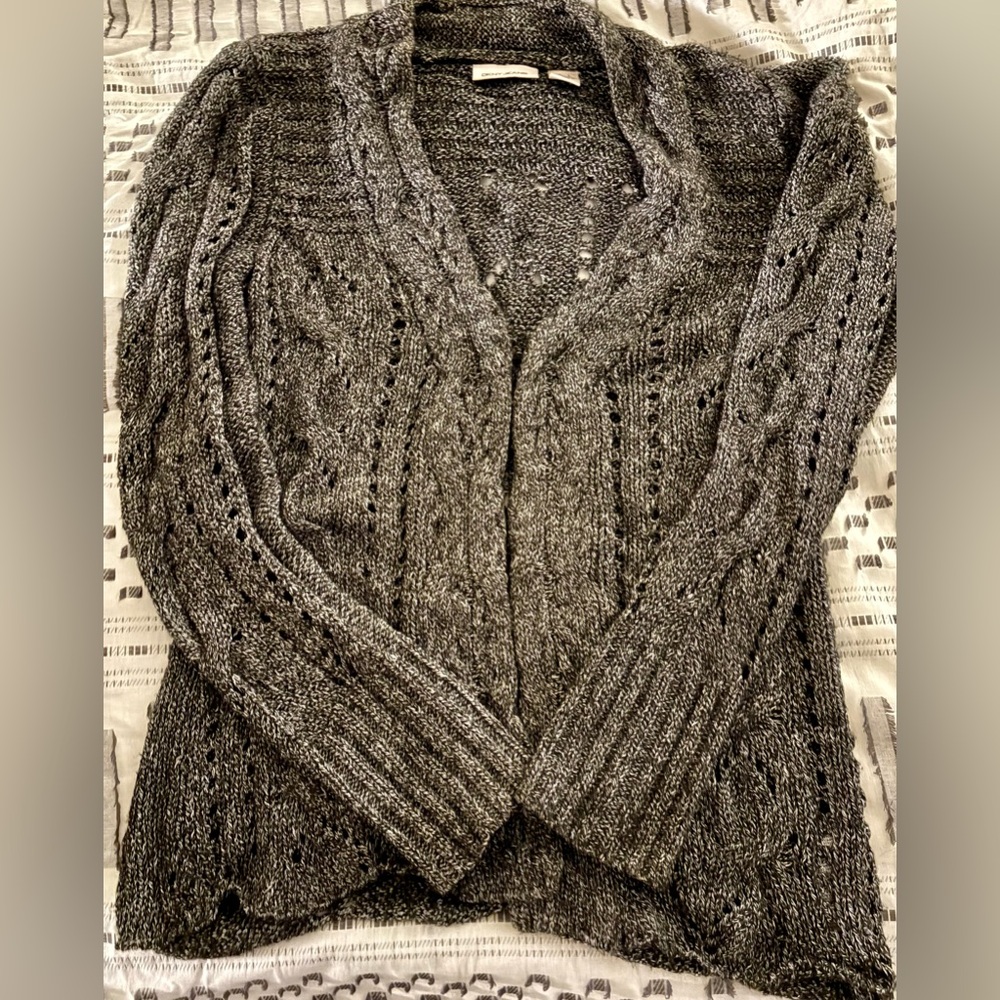 DKNY Charcoal Cable Knit Women's Cardigan SIZE L HOOK & EYE CLOSURE